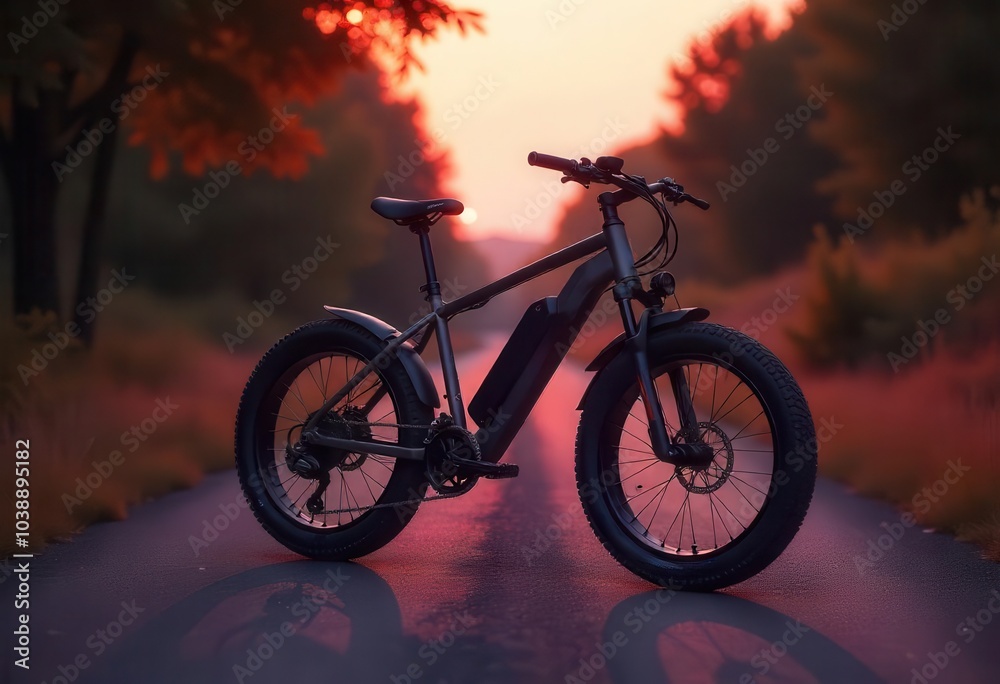 Obraz premium A close-up of an electric bicycle on a road during sunset.