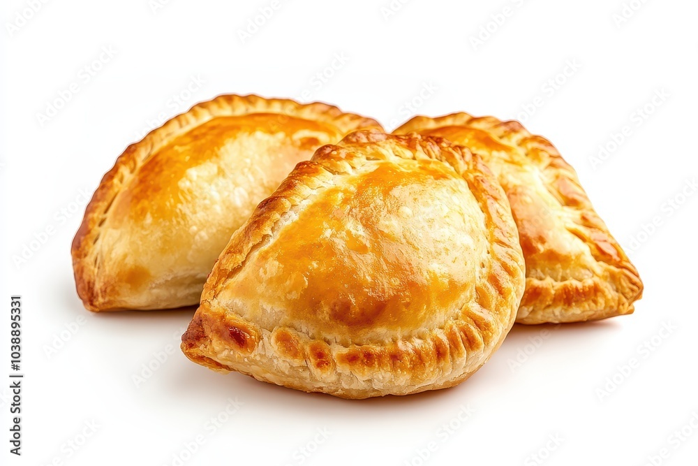 Small hand pies Russian piroshki set against a white backdrop ideal for food marketing and recipe showcases