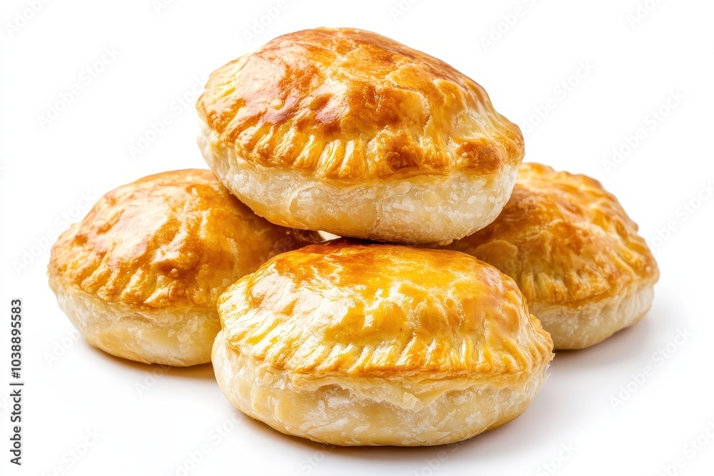 Small meat filled pastries set against a white backdrop ideal for food advertising and showcasing traditional recipes Small meat filled pastries set against a white backdrop ideal for food advertising and showcasing traditional recipes