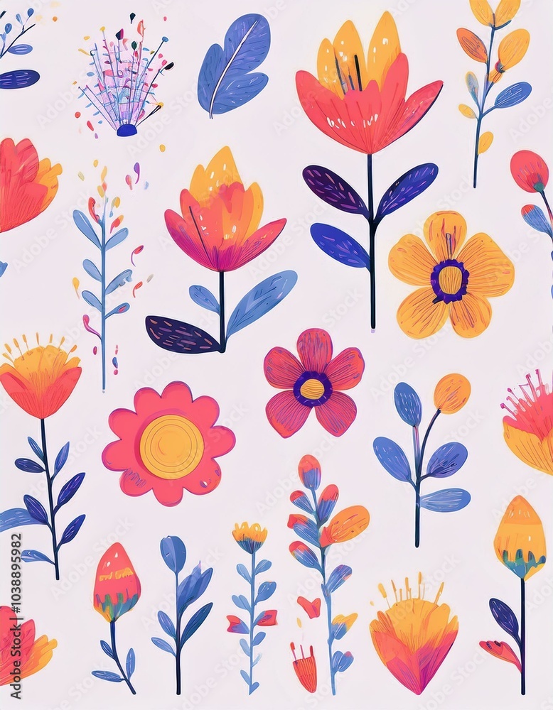 Flowers - Doodle Style Set Flowers - Doodle Style Set