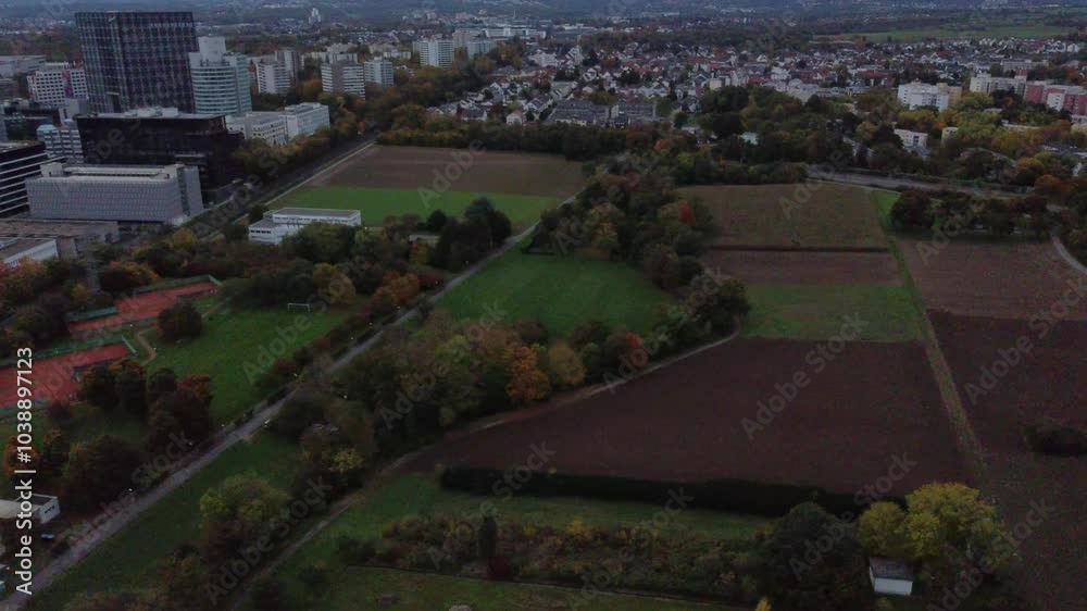 Aerial view of the fields on the outskirt of Eschborn, Hesse, Germany. Aerial view of the fields on the outskirt of Eschborn, Hesse, Germany.