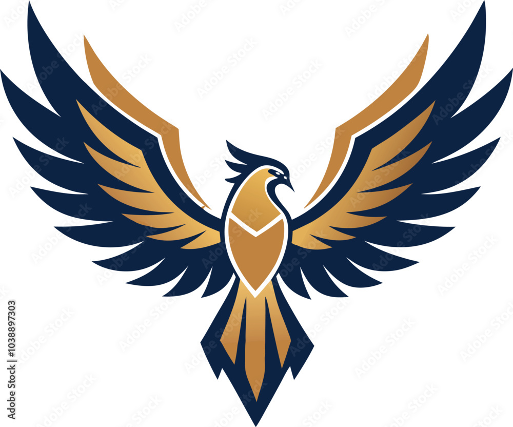 Fototapeta premium Golden Eagle Wings Spread in Flight Logo