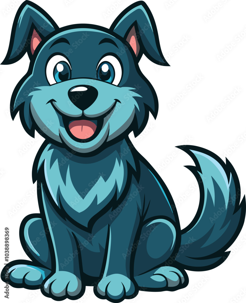 Fototapeta premium Cute Cartoon Blue Dog Sitting Happy