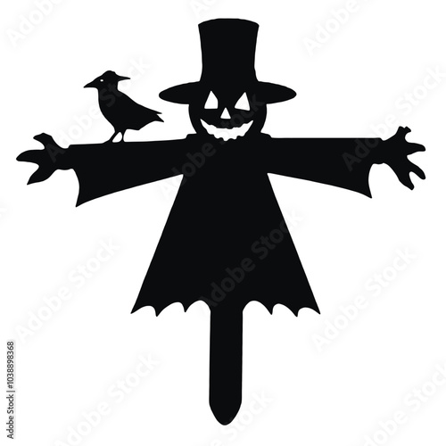Halloween scarecrow with a head pumpkin and raven vector image