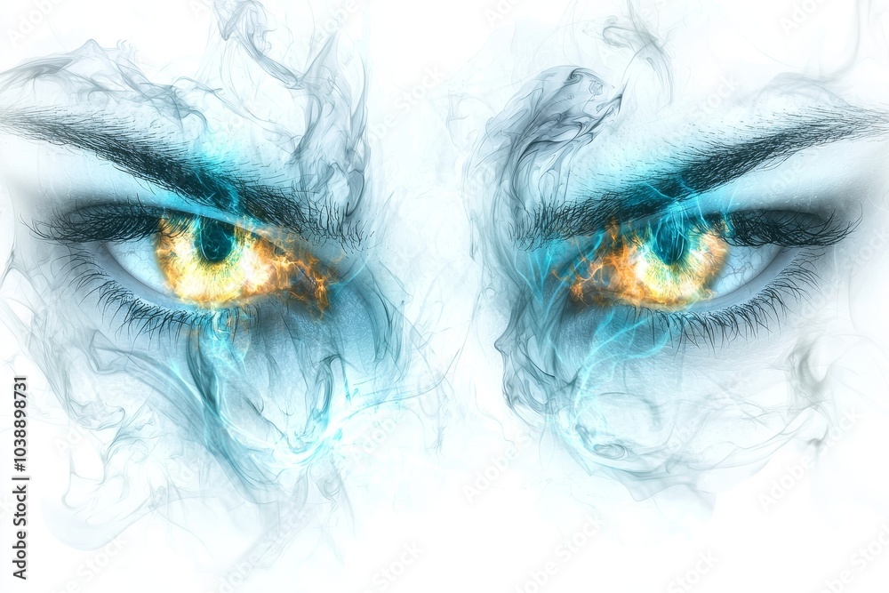 Fototapeta premium Captivating Gaze: An Intriguing Fusion of Fire and Ice Captured in a Mesmerizing Artful Eye Representation
