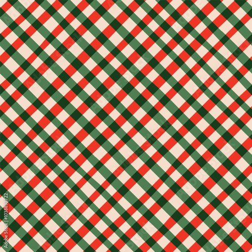 Rhombus Gingham pattern in Christmas colors. Hand drawn seamless texture from rhombus for plaid, tablecloths, clothes, shirts, dresses, wrapping paper, bedding, blankets, quilts