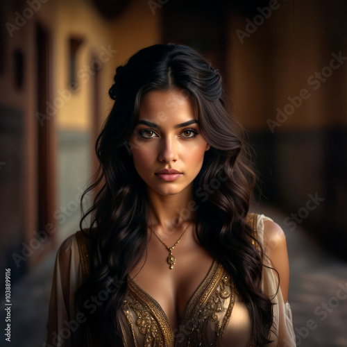 Wallpaper Mural A young woman of stunning beauty who resembles Queen Esther from the Bible. She has long dark hair, radiant olive skin and captivating brown eyes Torontodigital.ca