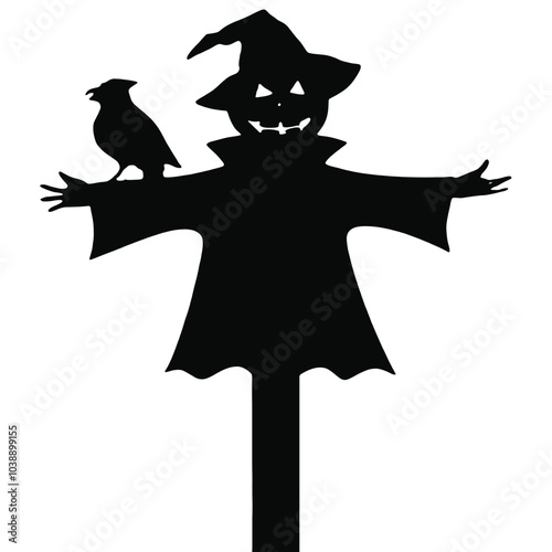 Halloween scarecrow with a head pumpkin and raven vector image