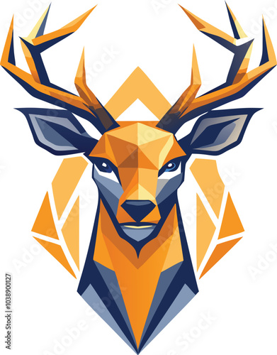 Geometric Deer Head With Antlers In Orange