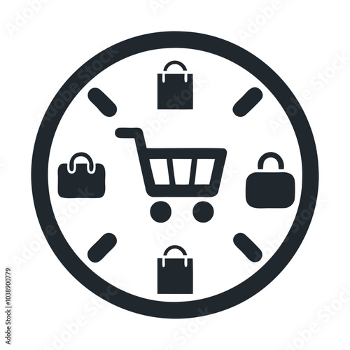 Shopping cart with time clock vector icon design #1038900779