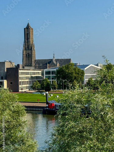 Arnhem, Netherlands - August 1, 2024: The bell tower of St Eusebius' Church in Arnhem, Netherlands
 photo