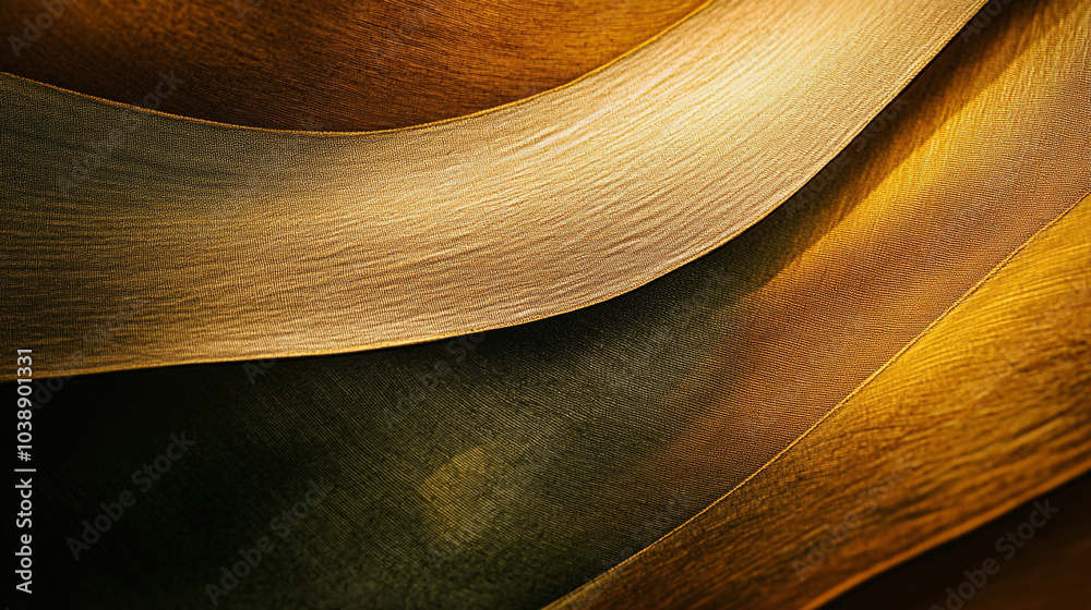 Elegant flowing fabric layers in warm golden hues with soft lighting and texture details Elegant flowing fabric layers in warm golden hues with soft lighting and texture details
