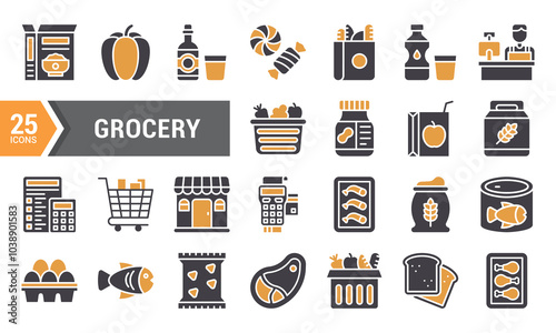 25 Two-Color Glyph Icons for Grocery Shopping.