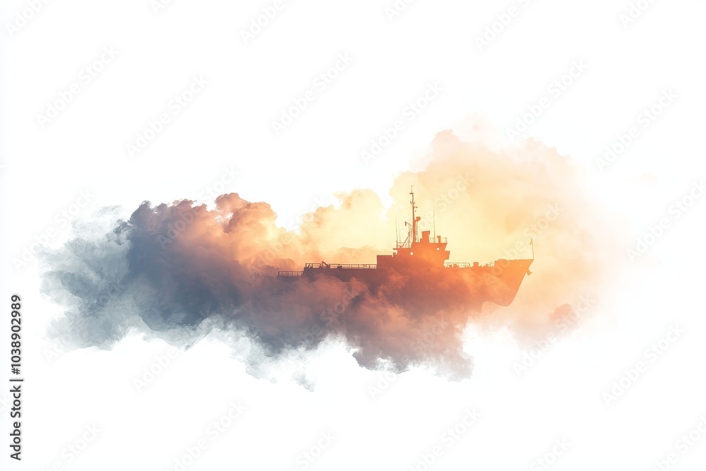Fototapeta premium A magnificent ship emerges from colorful clouds, capturing the essence of adventure and tranquility in a stunning visual spectacle around it.