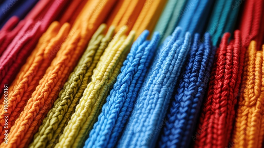 Fototapeta premium A vibrant array of colorful yarns arranged in neat rows for crafting projects.