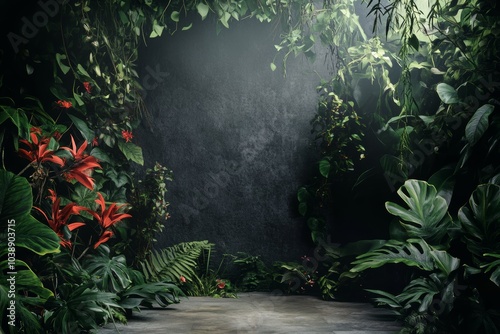 Lush Greenery and Exotic Plants in Tropical Jungle Setting