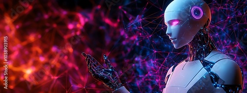 3D humanoid AI robot metaverse cyberspace digital world background, revolution of AI artificial intelligence automated digital technology industry 4.0, artificial intelligence, humanoid concept.