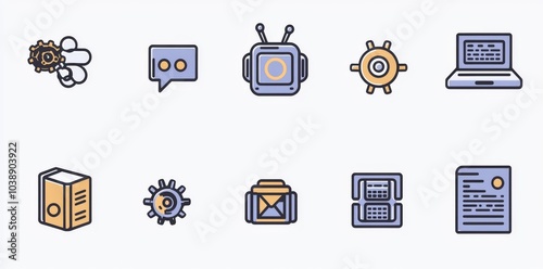 A set of AI stock icons with cybernetics, machine learning, robotics, AI solving, algorithm and AI technology, perfect 256x256 pixel icons with editable strokes photo