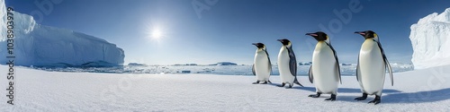 A majestic gathering of emperor penguins amidst the icy landscape showcasing nature's remarkable wildlife in a stunning arctic environment