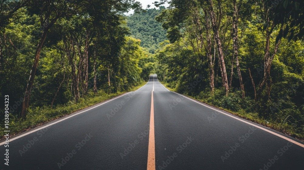 Fototapeta premium Asphalt Road through Lush Green Forest