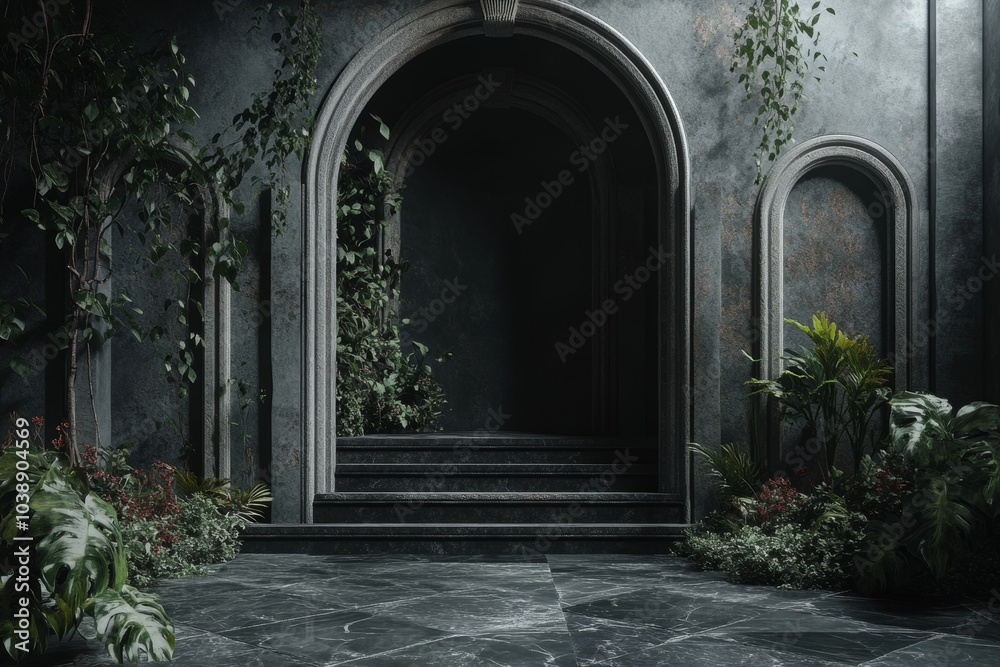 Enchanting Archways in a Lush, Mysterious Botanical Garden