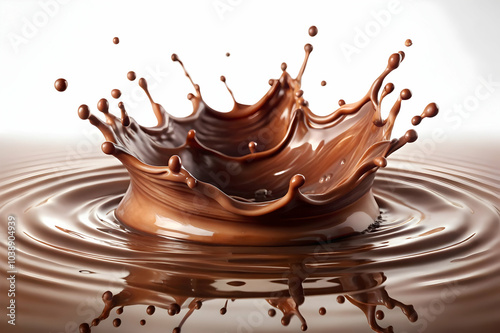 A dramatic splash of rich chocolate creates ripples in a glossy surface, showcasing the beauty of liquid motion.