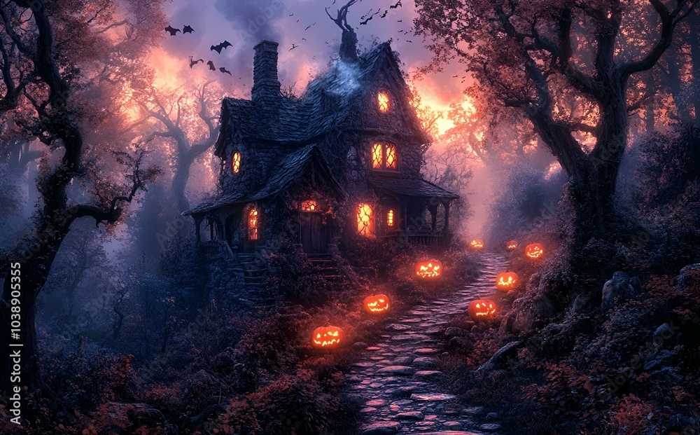 House Decorated with Pumpkins for Autumn.
House Decorated with Pumpkins for Autumn.