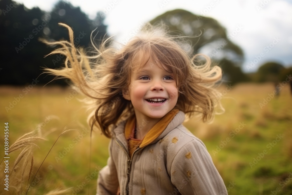 Portrait of a cute little girl with flying hair in the field Portrait of a cute little girl with flying hair in the field