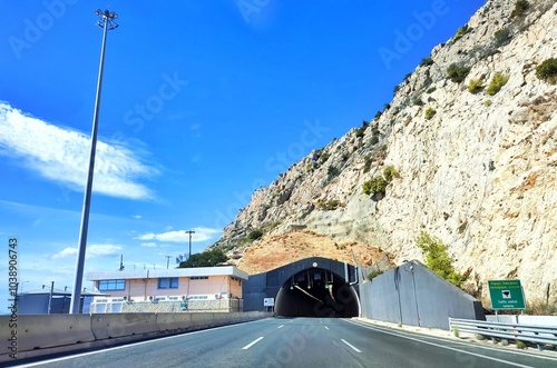 Photo of the Aithra Tunnel, opened to traffic in 2004, it is a single-tube tunnel on the Athens-Corinth section of the A8 motorway. photo