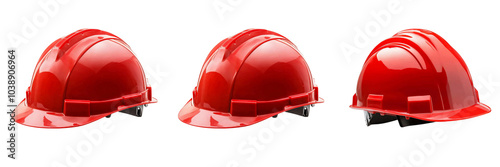 Set of A row of colorful worker helmets in red, blue, yellow, and white, neatly lined up against on transparent background. Ai generated photo