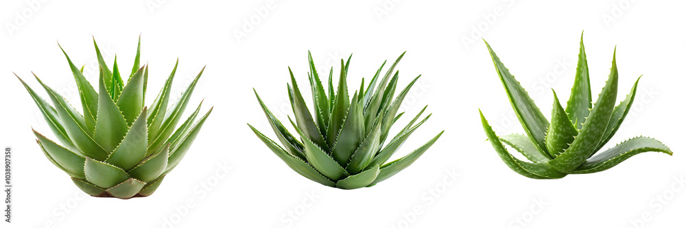 Set of A single Aloe vera plant with thick, fleshy leaves spreading out on transparent background. Ai generated Set of A single Aloe vera plant with thick, fleshy leaves spreading out on transparent background. Ai generated