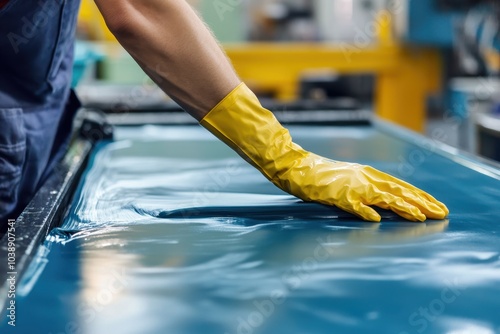 Technician operates soft PVC liquid rubber in a factory setting