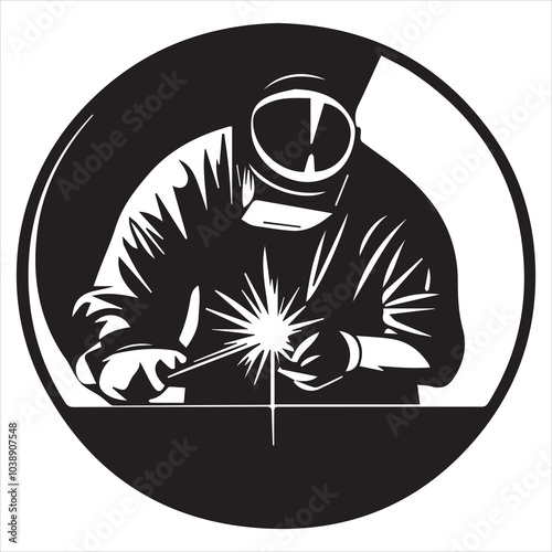 logo of a a blacksmith welding, on a white background.