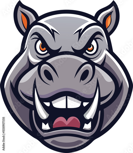 Angry Cartoon Hippopotamus Head Mascot Illustration