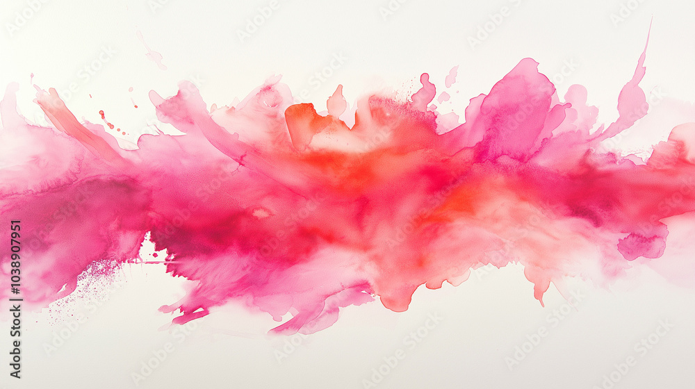 Dynamic Pink Watercolor Splash Spreading Across a White Canvas with Soft Feathered Edges and Vibrant Shades of Pink, paint, watercolor, splash Dynamic Pink Watercolor Splash Spreading Across a White Canvas with Soft Feathered Edges and Vibrant Shades of Pink, paint, watercolor, splash