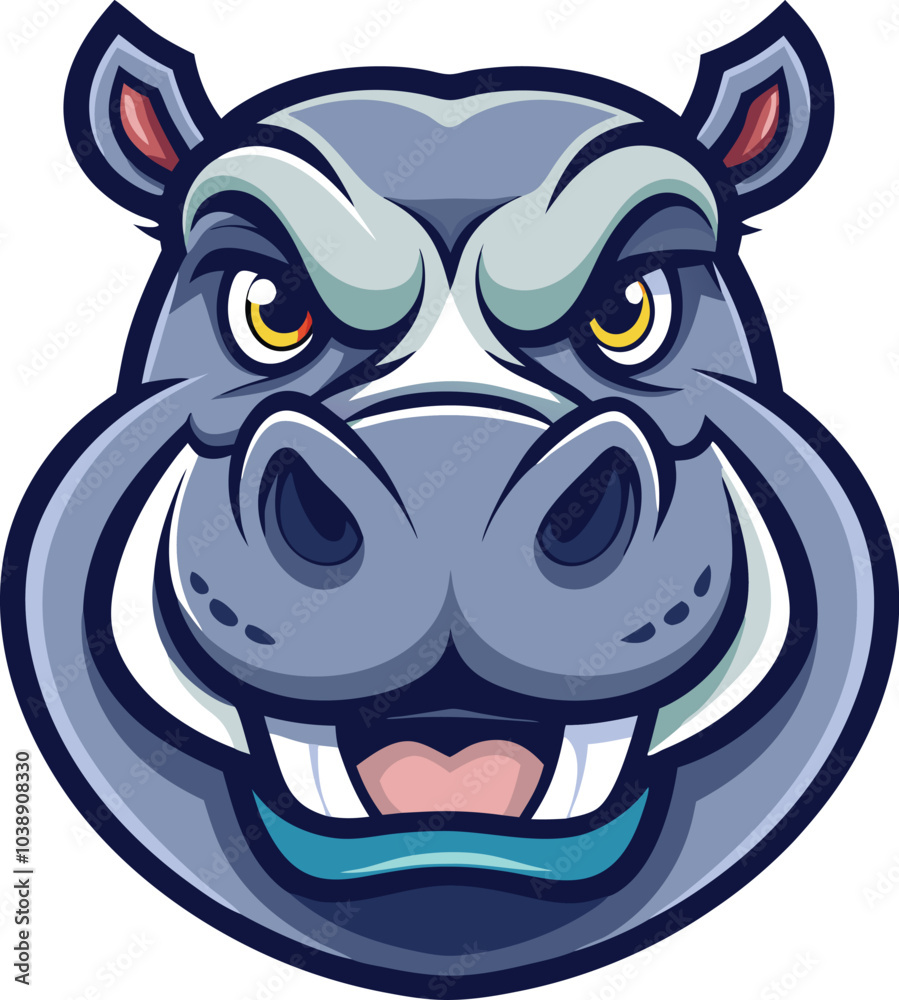 Naklejka premium Smiling Cartoon Hippopotamus Head Mascot Design