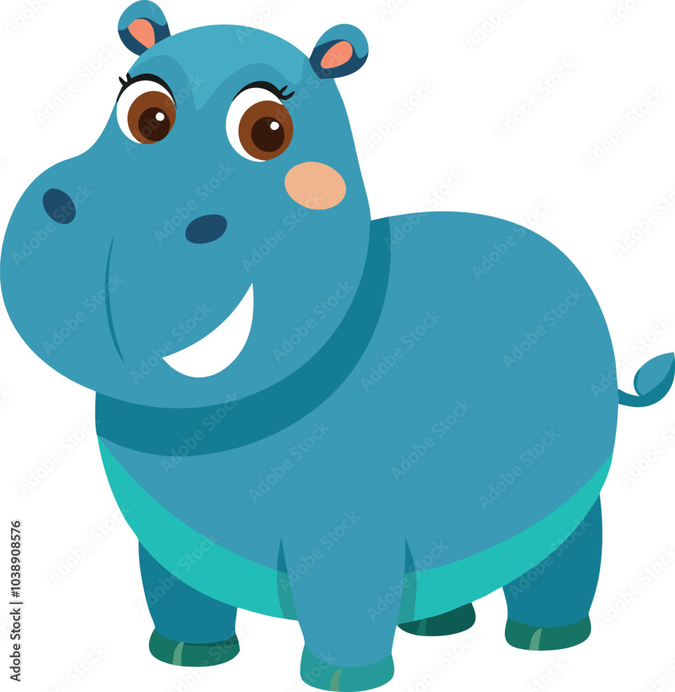 Fototapeta premium Cartoon Blue Smiling Hippopotamus Illustration