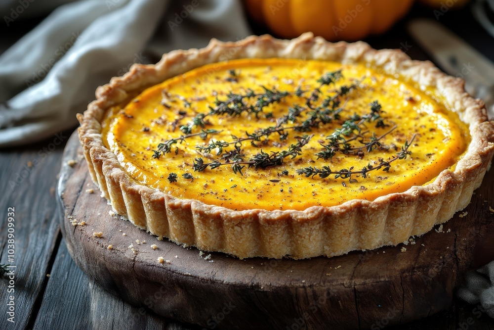 Thanksgiving pumpkin tart with feta and thyme