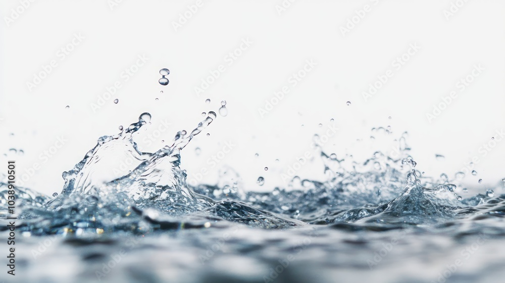 Close-up of water splashes creating dynamic patterns against a light background. Close-up of water splashes creating dynamic patterns against a light background.