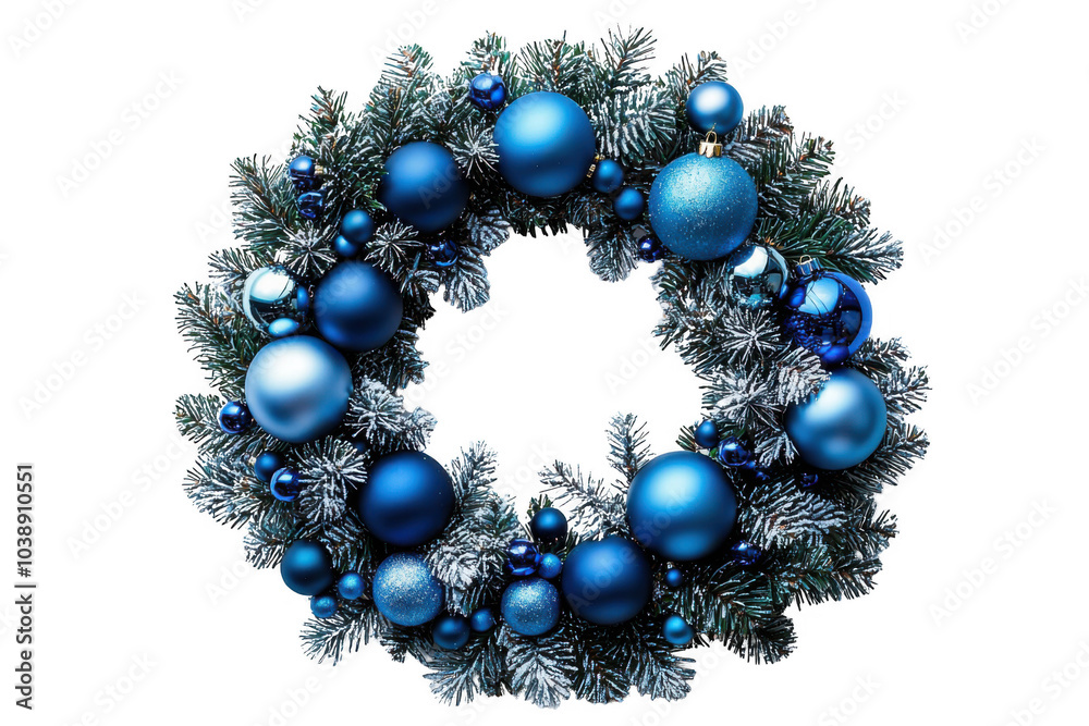 Blue Christmas ornament wreath isolated on transparent background, png file, no background png file