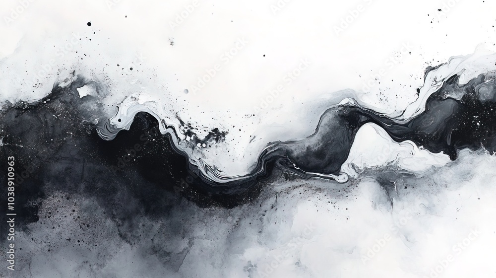 Abstract watercolor background with black and white fluid shapes Abstract watercolor background with black and white fluid shapes
