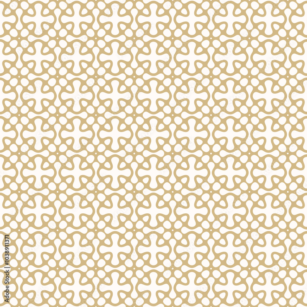 Vector geometric abstract texture. Golden seamless pattern with curved lines, floral silhouettes, organic shapes, grid, lattice. Simple gold and white ornament background. Elegant repeating geo design Vector geometric abstract texture. Golden seamless pattern with curved lines, floral silhouettes, organic shapes, grid, lattice. Simple gold and white ornament background. Elegant repeating geo design