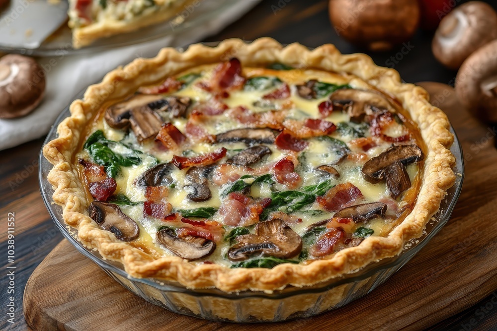 Top mushroom spinach bacon quiche pie Top mushroom spinach bacon quiche pie