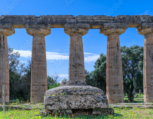 Temple of Hera at Paestum in Italy: view across the cella. photo