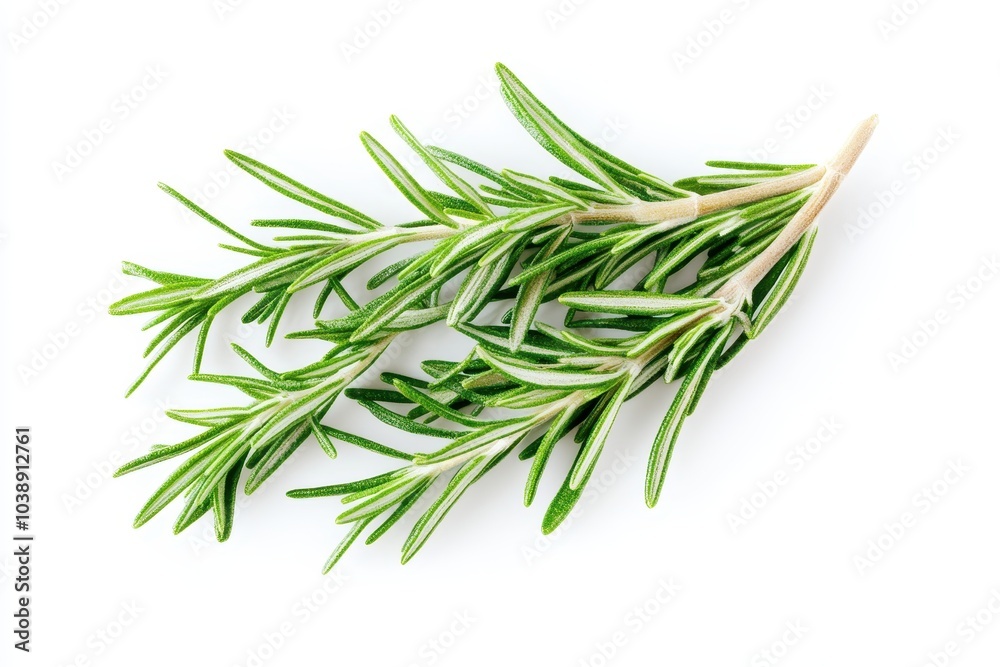 Fototapeta premium Top view of aromatic green rosemary on white background