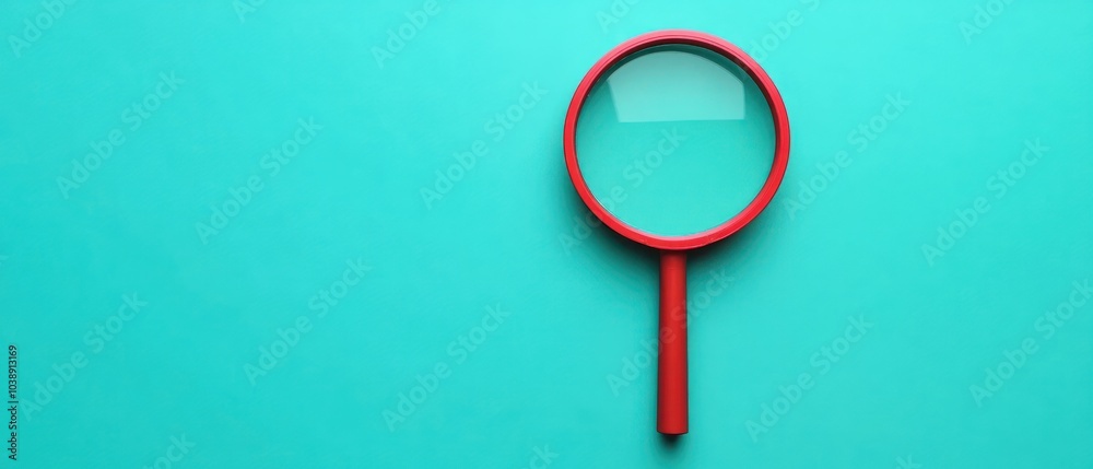 A red magnifying glass on a turquoise background, symbolizing exploration and analysis. A red magnifying glass on a turquoise background, symbolizing exploration and analysis.