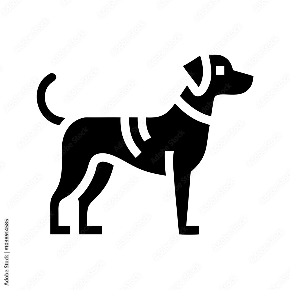 Good icon. Stylized dog icon standing with harness on a transparent background. Good icon. Stylized dog icon standing with harness on a transparent background.