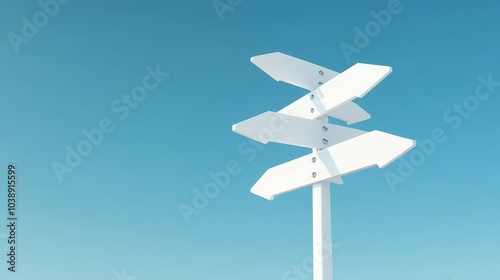 A minimalist direction sign against a clear sky symbolizing choices and new paths in life and travel adventures