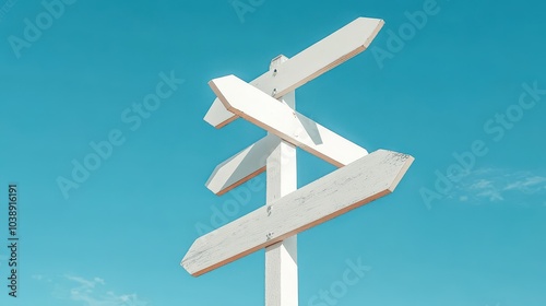 Exploring directional choices a white signpost against a clear blue sky symbolizing adventure and new paths ahead