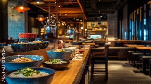 A tempting noodle bowl bar with choices like ramen, udon, and soba photo